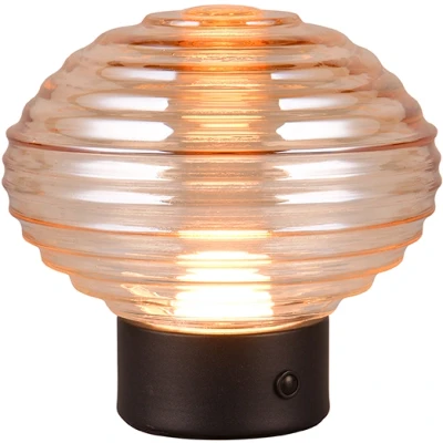 Afbeelding van REALITY EARL Tafellamp Zwart mat incl. 1x SMD 2W Touch functie Oplaadbaar Snoerloos Amber glas