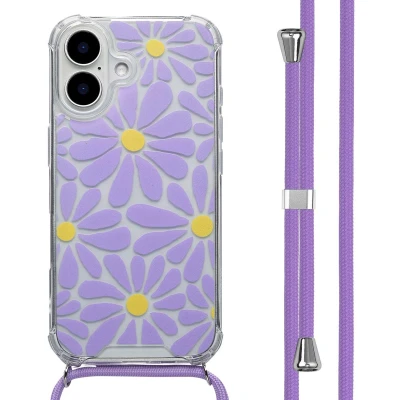 Afbeelding van imoshion Hoesje Geschikt voor iPhone 16 Design met Koord Tropical Violet Flowers Connect