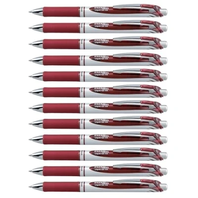 Afbeelding van Pentel EnerGel BL77 BGX gelpen met drukmechanisme, 0,7 mm diameter = 0,35 lijndikte, navulbaar, bordeauxrood, (12 stuks)
