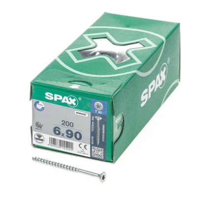 Afbeelding van Spax Spaanplaatschroef platverzonken kop verzinkt T Star T30 deeldraad 6.0x90mm (per 200 stuks)