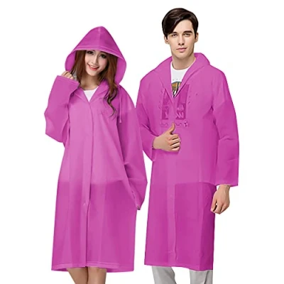 Afbeelding van Vicloon Set van 2 wegwerp regenponcho&#039;s, waterdichte poncho&#039;s, transparant, met capuchon, regenjas voor dames en heren, festival, outdooractiviteiten, Roze