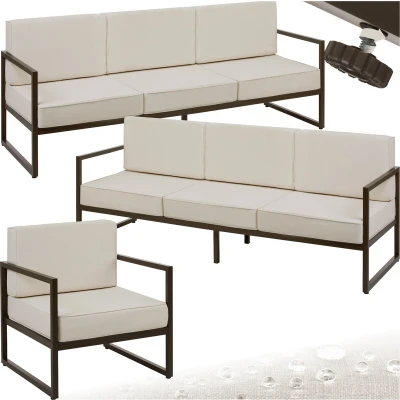 Afbeelding van tectake® tuin loungeset Comosa Voor 7 personen Tuinset Twee banken en fauteuil Waterafstotende ultradikke zit rugkussens Draagkracht 120kg per zitplaats Bruin/beige