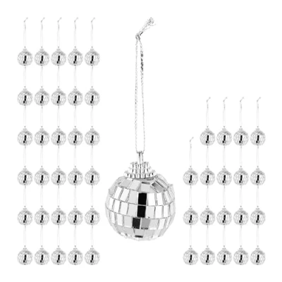 Afbeelding van Relaxdays mini discoballen set van 50 Ø 3 cm spiegelballen met touwtje klein