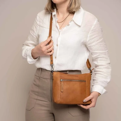 Afbeelding van The Chesterfield Brand Leren Schoudertas Cognac Faro