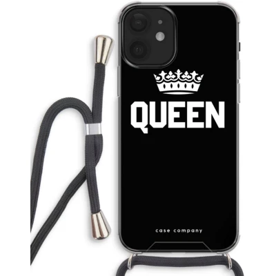 Afbeelding van Case Company® hoesje met Koord geschikt voor iPhone 12 Queen Zwart Telefoonhoesje Extra Bescherming aan alle Kanten en Over de Schermrand