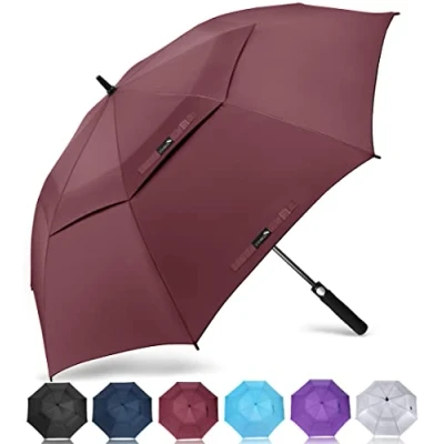 Afbeelding van ZOMAKE Automatische winddichte golfparaplu, 172 cm, extra grote paraplu, XXL, robuust, dubbele luifel, waterdicht, winddicht, paraplu&#039;s voor heren en dames (bruin)