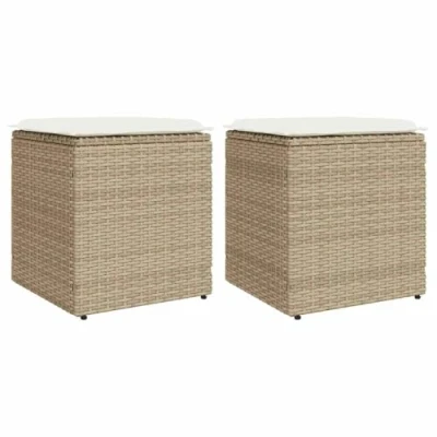 Afbeelding van vidaXL Tuinkrukken met kussens 2 st 40x40x43 cm poly rattan beige