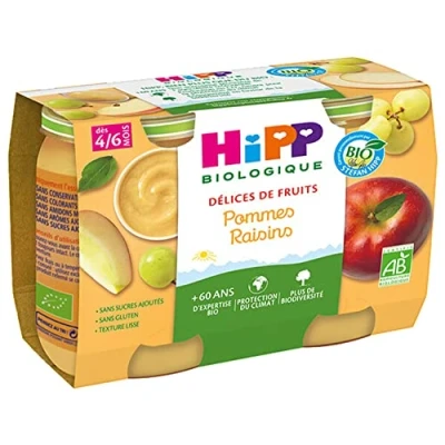Afbeelding van HiPP Fruit Delights Appel Druiven Vanaf 4/6 Maanden Biologisch 2 Potten
