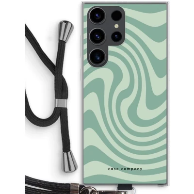 Afbeelding van Case Company® hoesje met Koord geschikt voor Samsung Galaxy S23 Ultra Swirl Groen Telefoonhoesje Zwart Bescherming aan alle Kanten en Over de Schermrand