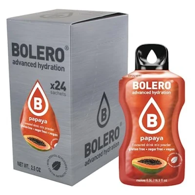 Afbeelding van Bolero PAPAYA 24 x 3 g suikervrij poedersap met stevia + vitamine C geschikt voor kinderen, atleten en diabetici glutenvrij veganistisch papaja smaak