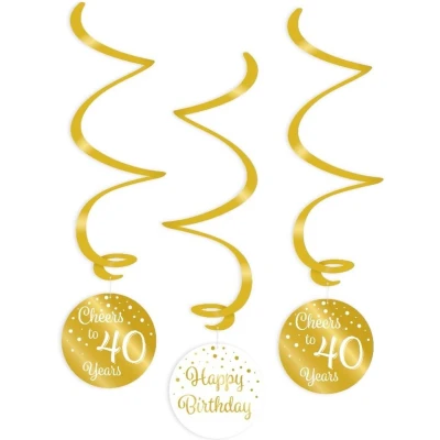 Afbeelding van Swirls Cheers to 40 years wit/goud per 3 stuks