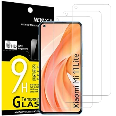 Afbeelding van NEW&#039;C Displaybeschermfolie van gehard glas voor Xiaomi Mi 11 Lite/Mi Lite 5G, krasbestendig, zonder luchtbellen, extreem robuust (0,33 mm HD ultra transparant), hardheid 9H, 3 stuks