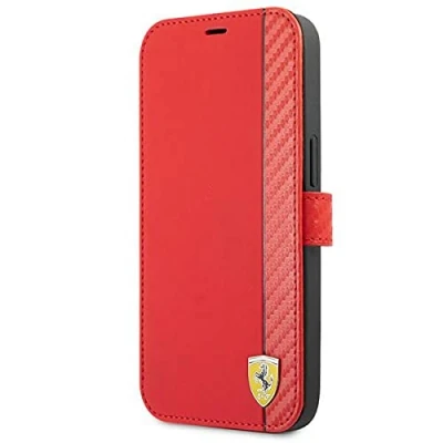 Afbeelding van iPhone 13 Mini Bookcase hoesje Ferrari Effen Rood Kunstleer