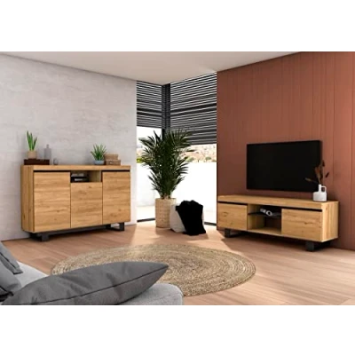 Afbeelding van Skraut Home Set Naturale Eetkamer Hulpmeubel Buffet tv kast 140 cm Afwerking in Scandinavisch eiken zwart