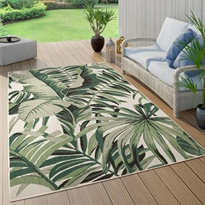 Afbeelding van Paco Home Binnen en Buiten Tapijt Balkon Terras Keuken Geometrisch Bloemen, Afmeting: 200 x 290 cm, Kleur: groen 10