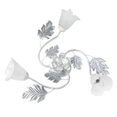 Afbeelding van ONLI Marilena Plafondlamp, 3 lampen, metaal, wit, zilver, romantisch, metaal; glas