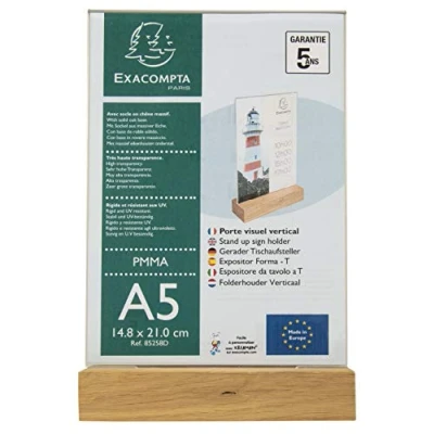 Afbeelding van Exacompta Ref. 85258D 1 kijkdeur met houten sokkel A5 verticaal kantoor afmetingen 148 x 210 mm PMMA (acryl) voor foto&#039;s, menu&#039;s restaurants, hotels, receptie kleur kristal