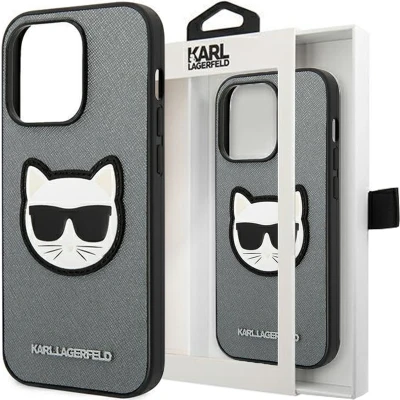Afbeelding van Karl Lagerfeld iPhone 14 Pro Max Hoesje Saffiano Choupette Zilver