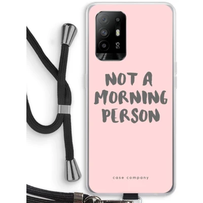 Afbeelding van Case Company® hoesje met Koord geschikt voor Oppo A94 5G Morning person Telefoonhoesje Zwart Bescherming aan alle Kanten en Over de Schermrand