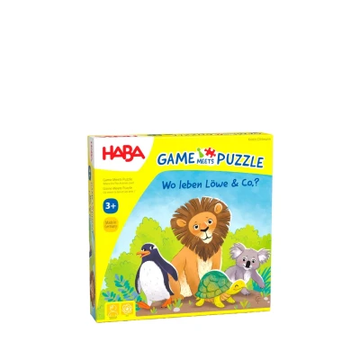 Afbeelding van HABA Game Meets Puzzle Waar Leeuw &amp; Co.? Dobbelspel puzzel in één 4 puzzels met grote houten dieren vanaf 3 jaar 2011724001