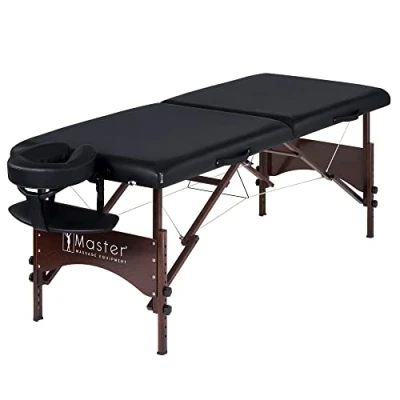 Afbeelding van Master Massage Massagetafel Argo Mobiel 71 cm met poten van walnoothout en draagtas 10109EU zwart