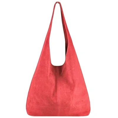 Afbeelding van Modarno schoudertas van suède, met tas, echt leer, voor dames, Watermeloen rood