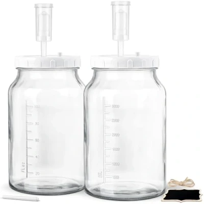 Afbeelding van Absovetu Set van 2 fermentatiepotten met schroefdeksel, 4,2 liter, transparant glas luchtdicht deksel, ideaal voor zuurkool, kimchi, augurken,