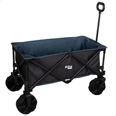Afbeelding van Aktive 62620 Opvouwbare transportwagen voor strand, camping, tuin, grote wielen, offroad, speciale breedte, verstelbare handgreep, trolley parasols en stoelen