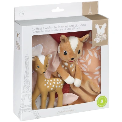 Afbeelding van Fanfan het Hertje Cadeauset Inclusief Bijtspeeltje en Zacht Knuffeldoekje Perfect Kraamcadeau voor Baby&#039;s