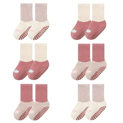 Afbeelding van FedMois 6 paar antislip sokken van thermisch katoen, winter, baby, kinderen, Konijnen