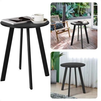Afbeelding van Cheqo® Tafel Bijzettafel Metaal (Gepoedercoat) Mat Donker Grijs 40cm Diameter 49cm Hoogte Max. 50kg Draagvermogen