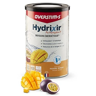 Image de OVERSTIM.s Boisson Hydrixir Antioxydant énergétiquepour le sport Electrolytes (sodium,magnésium) Vitamines (B1,B6,C,E) Réduction de la fatigue (Mangue passion, 600 g)