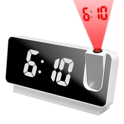 Afbeelding van digitale wekker met 180 projectie, draagbare groot 7,3 inch led display, USB wekker, temperatuurweergave, projectie van