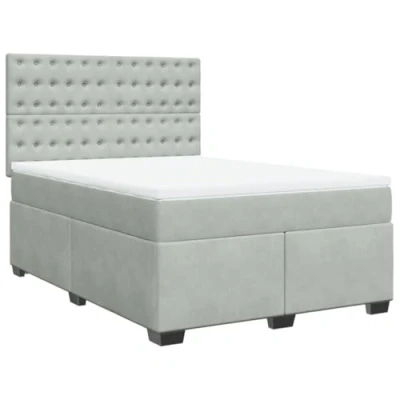 Afbeelding van vidaXL Boxspring met matras fluweel lichtgrijs 140x190 cm