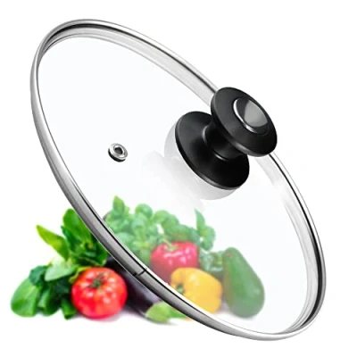 Afbeelding van KADAX Universeel glazen deksel met zwart en zilver handvat, hittebestendig in verschillende maten, pannendeksel, voor pan, pan (30 cm)