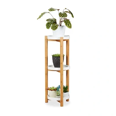 Afbeelding van plantentafel rond 3 etages bamboe 79 x 30 cm natuur wit