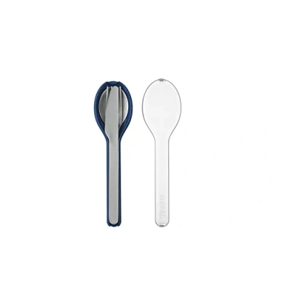 Image de Mepal Set de Couverts 3 Pièces Ellipse à Emporter Composé d&#039;un Couteau, d&#039;une Fourchette et Cuillère Avec Étui Voyage Acier Inoxydable Nordic Denim