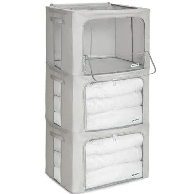 Afbeelding van 4CONVY opbergtas voor kleding met ritssluiting [2024 verbeterd materiaal] dekbedden, lakens stabiel stapelbare opbergdozen 3 x 100 l