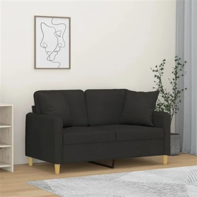 Afbeelding van vidaXL Tweezitsbank met sierkussens 120 cm stof zwart