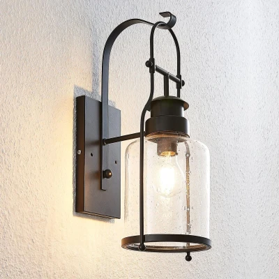 Afbeelding van Lindby wandlamp 1licht metaal, glas H: 44 cm E27 zwart mat, helder