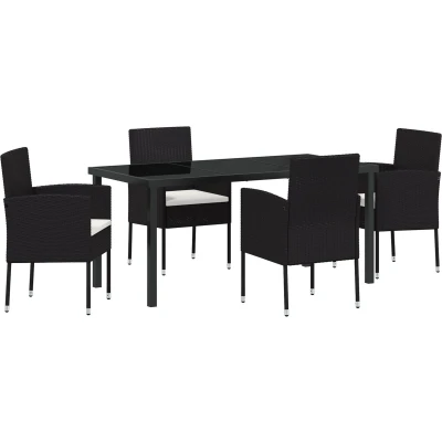 Afbeelding van vidaXL 5 delige tuin dineerset met kussens Zwart Poly Rattan