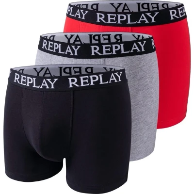 Afbeelding van Replay Heren Onderbroeken 3 Pack Basic Boxers Rood/Grijs/Zwart Maat S