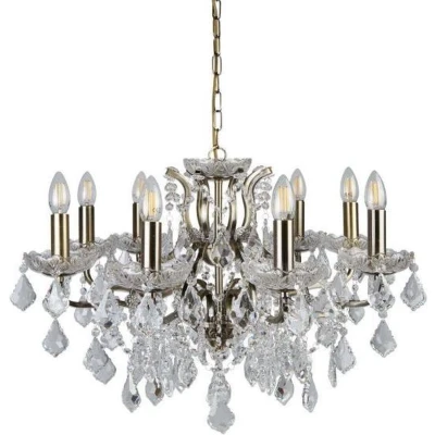 Afbeelding van PARIS 8LT CHANDELIER, CLEAR CRYSTAL DROPS &amp; TRIM, ANTIQUE BRASS