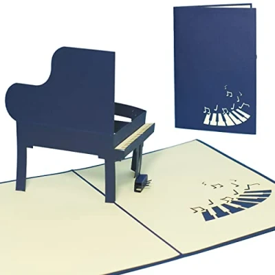 Afbeelding van LINPOPUP®, LIN17126 N129 3D pop up kaart, muziekkaart, verjaardagskaart, felicitatiekaart, muziek, piano