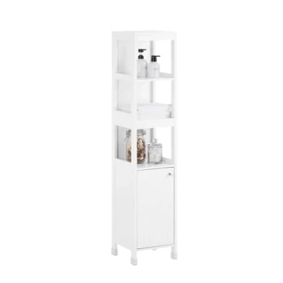Afbeelding van SoBuy Badkamermeubel, hoge kast, opbergkast, opbergrek, opbergzuil met deur, 3 open vakken, 30 x 144 cm (l d h), wit, BZR187 W