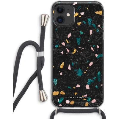 Afbeelding van Case Company® hoesje met Koord geschikt voor iPhone 11 Terrazzo N10 Telefoonhoesje Zwart Extra Bescherming aan alle Kanten en Over de Schermrand