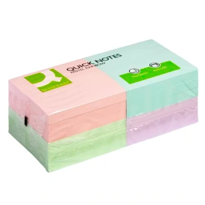 Afbeelding van Q CONNECT Quick Notes, ft 76 x mm, 100 vel, pak van 12 blokken in pastelkleuren