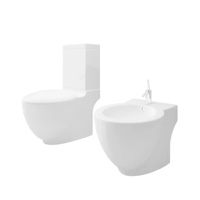 Afbeelding van Toilet en bidetset keramiek wit
