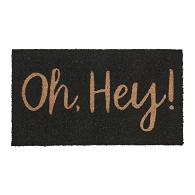 Afbeelding van Relaxdays deurmat kokos voordeurmat 75 x 42 cm zwarte droogloopmat Oh, Hey! voetmat