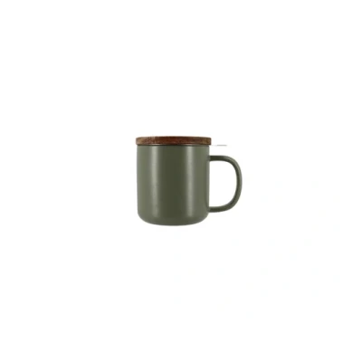 Afbeelding van OGO LIVING Juliet Kaki theepot 300ml Ideaal voor thee en kruidenthee Theemok van aardewerk deksel acaciahout